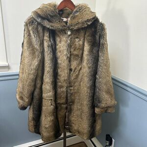 Vintage Gallais Faux Fur Coat Large XL Vegan Glam